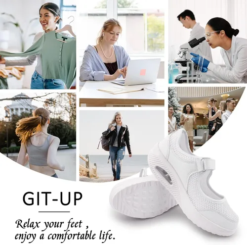 Vista 6 de Zapatos de enfermería de trabajo para mujer, antideslizantes, ajustables y transpirables, para caminar, fitness, informal, enfermería, ortopédicos