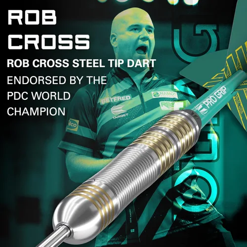 Vista 2 de Target Darts Rob Cross - Juego de dardos de punta de acero de latón 22G, juego de dardos de voltaje, edición Rob Cross Player, kit completo