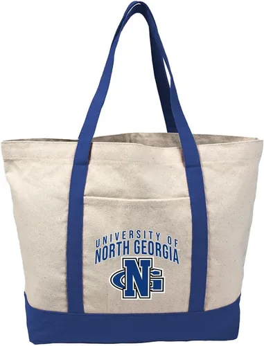 Vista 270 de Campus Lab Bolsa de lona con logotipo primario colegiado con bolsillo externo, bolsa de hombro reutilizable para ir de compras, playa Águilas A&m