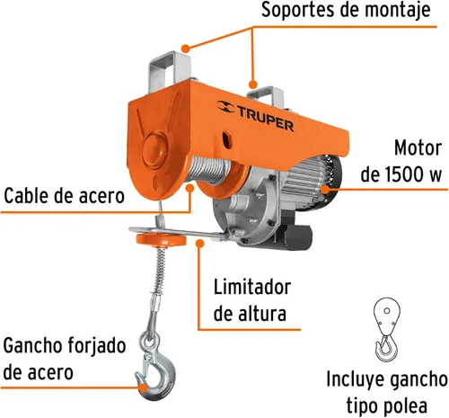 Vista 2 de TRUPER Polipasto eléctrico de 1 tonelada POLE-1000