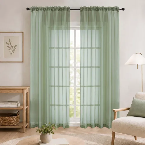 Vista 236 de 2 paneles de cortinas traslúcidas blancas para dormitorio, sala de estar, 96 pulgadas de largo, modernas, suaves, ligeras, con bolsillo para barra
