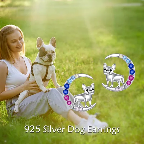 Vista 6 de YFN Aretes de tuerca de plata de ley con diseño de luna y animales lindos para mujeres y niñas