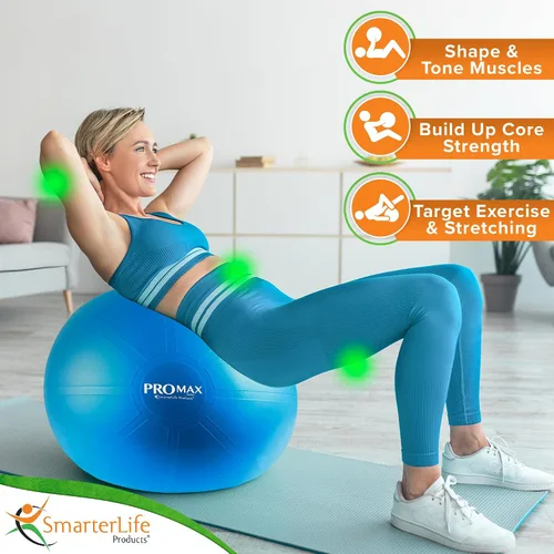 Vista 4 de SmarterLife PRO MAX - Pelota de entrenamiento para fitness, yoga, equilibrio, estabilidad o parto para embarazo y parto, ideal como silla de pelota