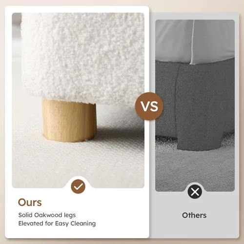 Vista 5 de Estructura de cama en forma de nube BERRY NEST, estructura de cama suave de bouclé con cabecero ajustable, patas de madera maciza, diseño