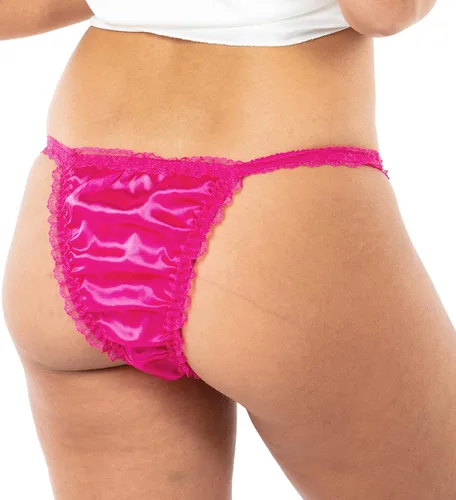 Vista 4 de Satini - Calzones de satén estilo tanga con encaje rizado para mujer