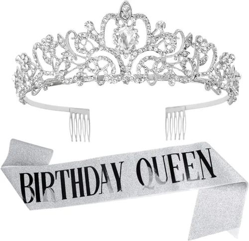 Vista 10 de Velscrun Tiara - Corona de Reina de Cumpleaños con Diamantes de Imitación y Banda Tiara de cumpleaños 27