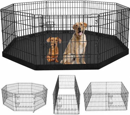 Vista 11 de PETIME - Corral plegable de metal para ejercicio de perros/Parque de juegos para cachorros con 8 paneles para interior/exterior, valla de patio