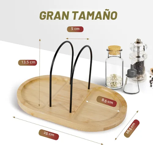 Vista 6 de Servilletero para mesa, dispensador giratorio con salero y pimentero, soporte de bambú, almacenamiento rústico de servilletas de metal para mesa