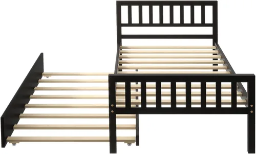 Vista 7 de Marco de cama de madera con cabecera y estribo, cama nido, no necesita somier (expreso) para adolescentes, niños, niñas, adultos