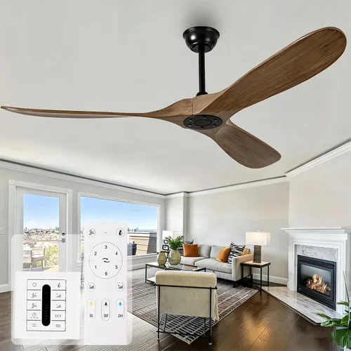 Vista 14 de Ventilador de techo negro de 36 pulgadas sin luces, pequeños ventiladores de techo de madera sin luces con control remoto, 3 aspas, hélice
