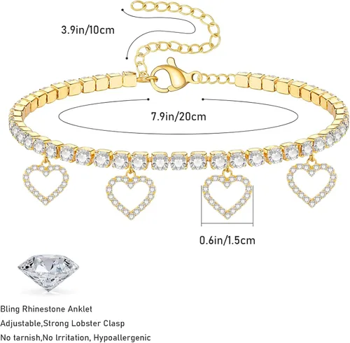 Vista 2 de SAOROPEB Ankle Bracelet for Women Girls, Gold Anklets for Women Waterproof Bling Diamond Anklets Adjustable Chain Beach Foot Jewelry