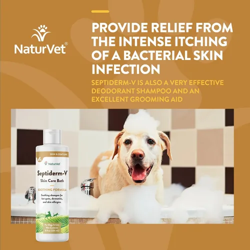 Vista 4 de NaturVet Septiderm-V Gel de baño para el cuidado de la piel para perros y gatos, suplemento de salud de mascotas para dermatitis, alergias