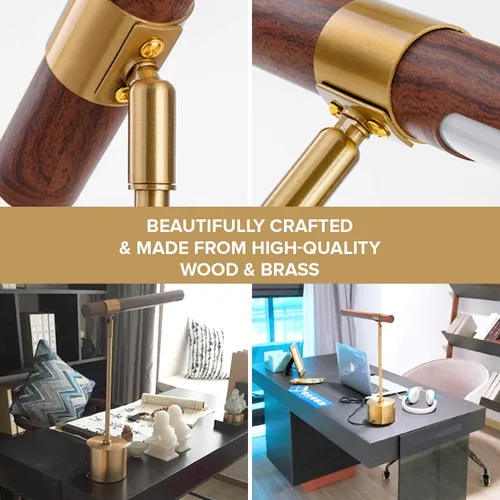 Vista 7 de Lámpara de Mesa Moderna Banker Slim - Luz de Escritorio LED - Lámpara de Madera y Latón - Lámpara de Mesa Ajustable - Lámpara de Escritorio de Siglo