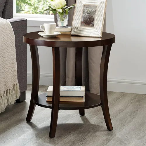 Vista 2 de Roundhill Furniture Perth - Mesa auxiliar redonda contemporánea con estante, color espresso