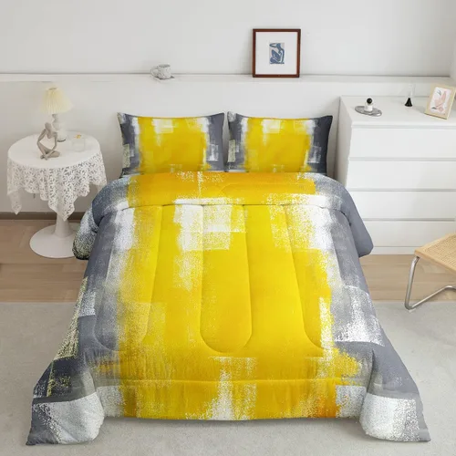 Vista 32 de Erosebridal - Juego de ropa de cama con edredón a cuadros de retazos tamaño individual, aguada geométrica en cuadrícula, conjunto retro grunge