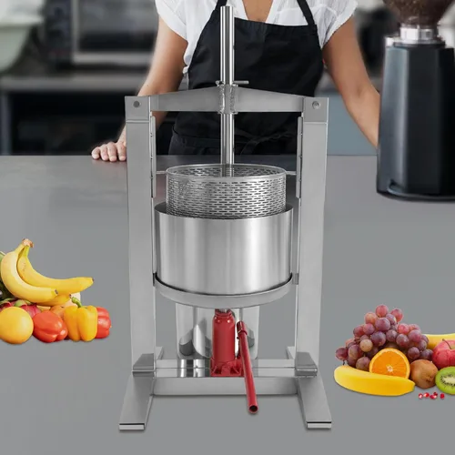 Vista 7 de Bacocoo - Prensa de frutas de acero inoxidable de grado comercial de 20L, exprimidor manual hidráulico de 3 toneladas, prensa de frutas para vino