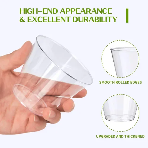Vista 5 de RACETOP Vasos de plástico desechables transparentes de 9 onzas, paquete de 50 vasos de plástico transparente, vasos de fiesta resistentes, vasos