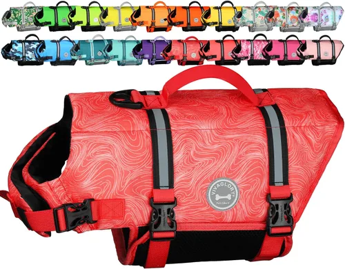 Vista 24 de VIVAGLORY Chaleco salvavidas para perros Rip Stop, chaleco de natación con asa, flotabilidad para perritos cachorros, chaleco salvavidas para perros