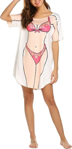 Vista 4 de Ekouaer - Camiseta holgada de manga corta y estampado de bikini para mujer, pareo, prenda divertida