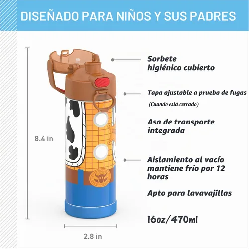 Vista 2 de THERMOS FUNTAINER Botella de agua con boquilla, 16 onzas, Toy Story Woody