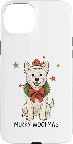 Vista 8 de Merry Woofmas White Terrier Dog Santa Hat Christmas Cute Dog Case for iPhone 15