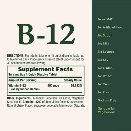 Vista 4 de Nature's Bounty Vitamina B-12 500 mcg, 100 ea(Paquete de 3)