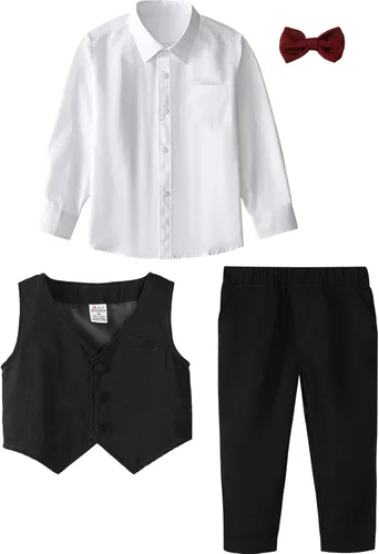 Vista 107 de A&J DESIGN Conjunto de traje de caballero para niños pequeños, 3 piezas, camisas, chaleco y pantalones
