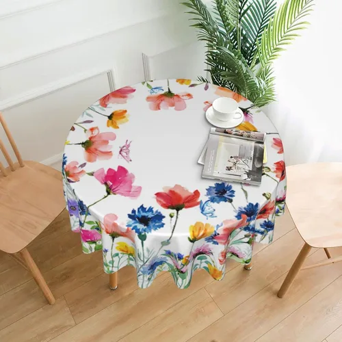 Vista 15 de Giwawa Mantel de hojas florales bohemias, mantel de hojas coloridas, mantel botánico natural de acuarela, mantel redondo de primavera y verano, Boho