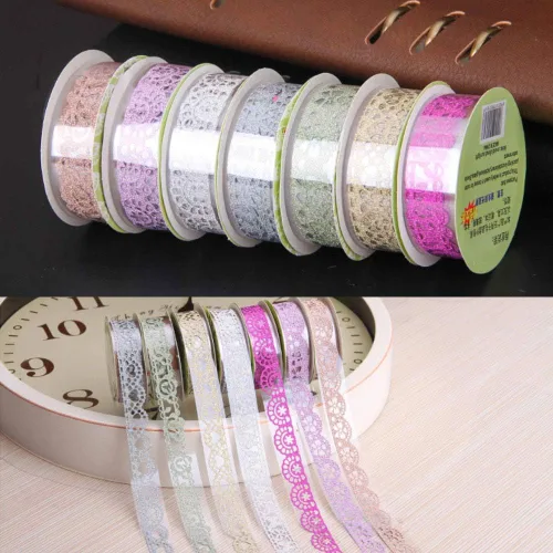 Vista 2 de HomDSim 8 cintas Washi con patrón de encaje, cinta adhesiva de diamante con purpurina, ideal para artes y manualidades, bricolaje, álbum