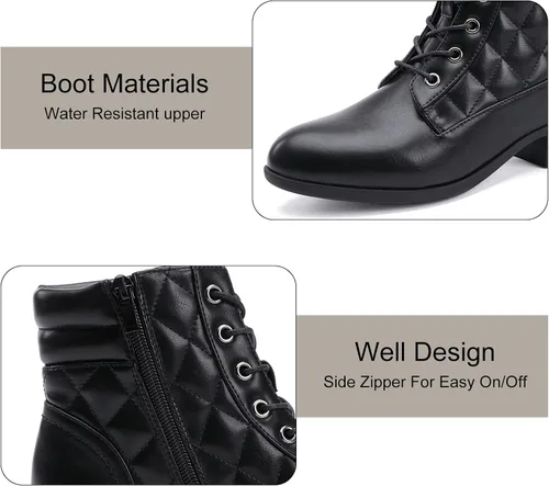 Vista 3 de CentroPoint Botines militares de tacón de bloque para mujer, botas de combate de cuero, botines de moda