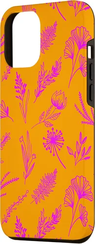 Vista 2 de Funda bohemia para iPhone 12 Pro Max con diseño de flores silvestres color rosa intenso y naranja