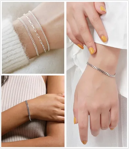 Vista 4 de Honsny 6PCS Stainless Steel Chain Bracelets Set for Women Men,14K Gold Plated Dainty Link Paperclip Curb Chain Bracelet,Gold Silver Layered Bracelet
