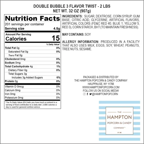 Vista 2 de Hampton Popcorn & Candy Company - Goma de mascar con sabor a fruta doble surtido, bolsa a granel de 1 libra (aproximadamente 70 piezas) - Goma