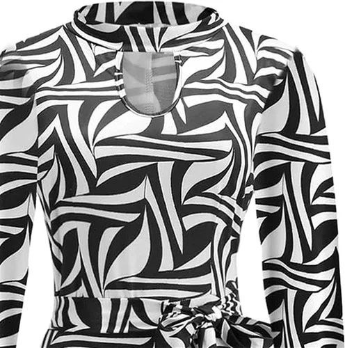Vista 5 de FOVIGUO Vestido largo de manga larga con abertura para mujer, estampado floral, elegante, con cinturón