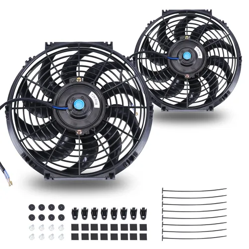 Vista 17 de Juego de 2 ventiladores eléctricos universales delgados, tire/empuje, 7 pulgadas, negro, 12V 80W, kit de montaje de alto rendimiento para radiador