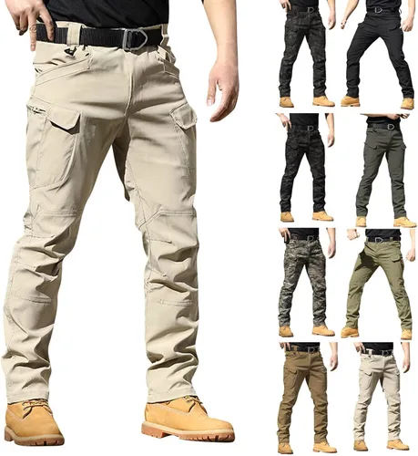 Vista 5 de Pantalones cargo para hombre, pantalones holgados Ripstop, con múltiples bolsillos, pantalones de senderismo para trabajo al aire libre, pantalones