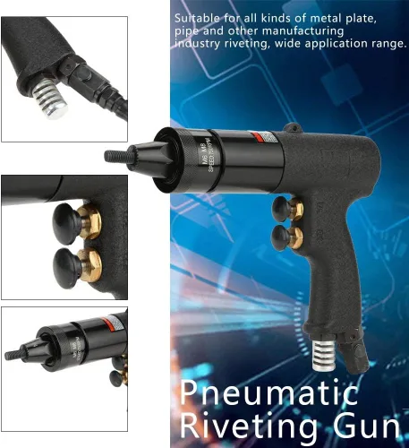 Vista 4 de Akozon - Pistola de ajuste de tuerca de remache neumática, herramienta automática de tuerca remachadora neumática (KP-739A)
