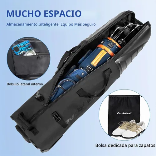 Vista 2 de Bolsa de viaje de golf con parte superior rígida de ABS – Bolsa de golf con tela impermeable 1680D, acolchado de 0.276 in y ruedas – Accesorios