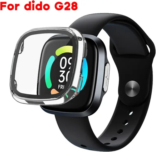 Vista 3 de Carcasa de marco para reloj inteligente, película de vidrio templado, cubierta dura compatible con Dido G28, protector de pantalla a prueba
