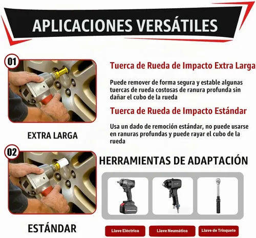 Vista 6 de YIYITOOLS Juego de 3 llaves de tuerca de impacto de 1/2 pulgada, enchufes profundos extra largos de 5.906 in, enchufes de pared delgados de 6 puntos