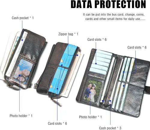 Vista 5 de Handadsume Genuino caballo loco cuero viaje regalo moneda bolsillo tarjeta caso largo organizador cadena Rfid monedero con broche para hombres