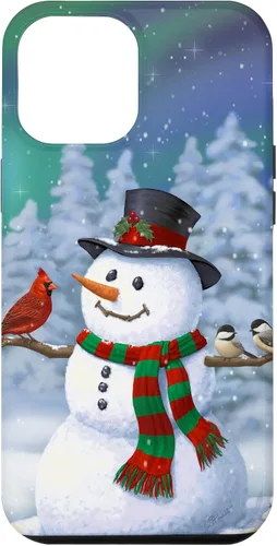 Vista 36 de Funda para iPhone 17 con diseño de muñeco de nieve y pájaros en invierno
