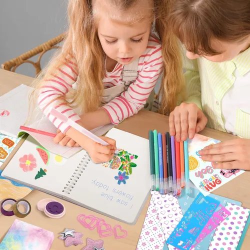 Vista 8 de Nsrzua DlY - Kit de diario para niñas, álbumes de recortes para niñas de 8 Azul
