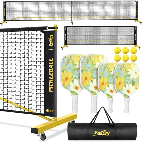 Vista 9 de Pickleball Net Set with 4 Fiberglass Paddles, Portable Pickleball Set with 4 Fiberglass Paddles, 6 Balls & Carry Bag, Easy Setup for Driveway