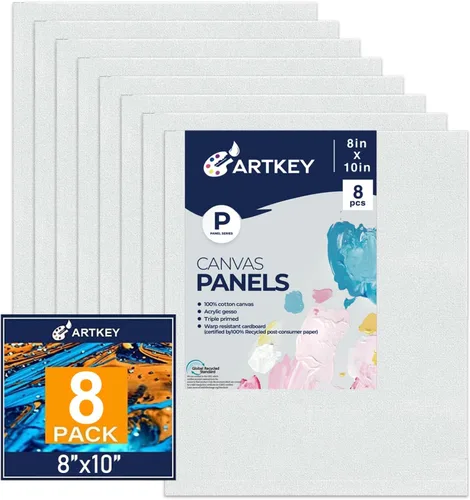Vista 24 de Artkey Bastidores entelados para pintar, 8 x 10 pulgadas, paquete de 4 unidades, lienzo en blanco de 10 onzas con imprimación 100% algodón blanco