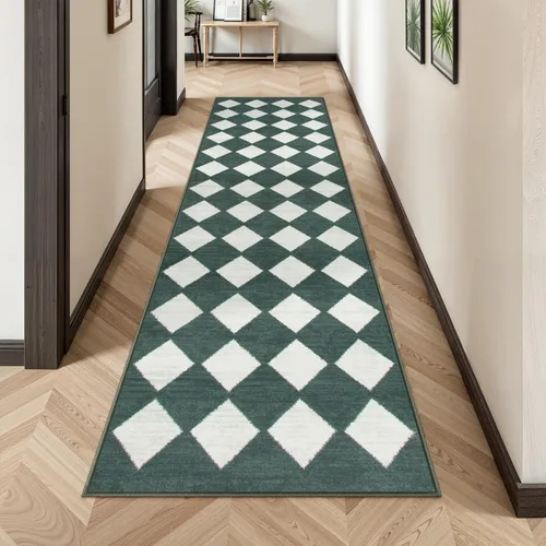 Vista 38 de Lahome - Tapete con diseño de entramado marroquí, a cuadros, pequeño, suave y antideslizante, moderno, resistente a las manchas, para puerta Negro