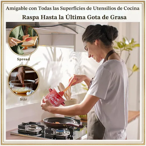Vista 5 de Ayerphalo Recipiente para grasa de tocino con colador, gran capacidad de 46 onzas, con espátula de madera y silicona, recipiente esmaltado
