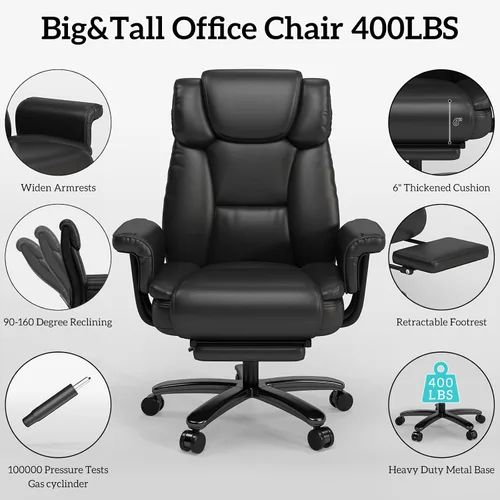 Vista 7 de GYI Silla Criss Cross con Ruedas, Silla de Escritorio de Oficina Reclinable Grande y Alto de 160° con Respaldo Alto, Asiento Ancho, Brazos