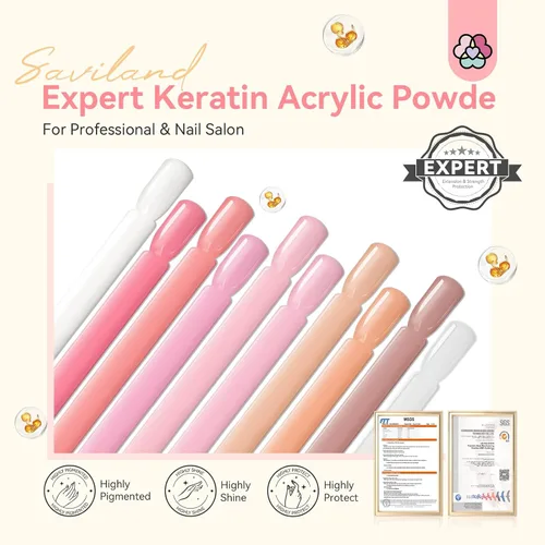 Vista 2 de Juego de polvos acrílicos Saviland: Polvo acrílico profesional de queratina, polvo ultra fino transparente/desnudo/rosa para extensión de uñas, arte