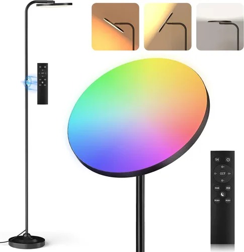 Vista 15 de SIBRILLE Lámpara de pie LED de 36 W, lámpara de pie súper brillante, moderna lámpara alta regulable con control remoto, lámpara de pie de lectura